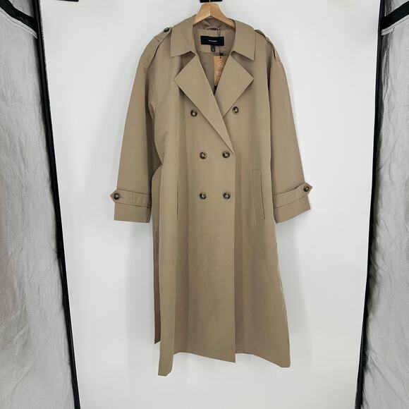 Vero Moda Womens XL Long Trenchcoat Tan Double Breasted Belt Old Money Classic - Picture 6 of 16